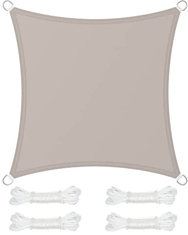 SONGMICS Vela de Sombra de 3 x 3 m, Impermeable con Columna de Agua de 665 mm, Protección Solar, Protección UV 93%, Terraza, Jardín, Balcón, Cuadrada, Cuerdas de 2 m, Topo GSH33TP