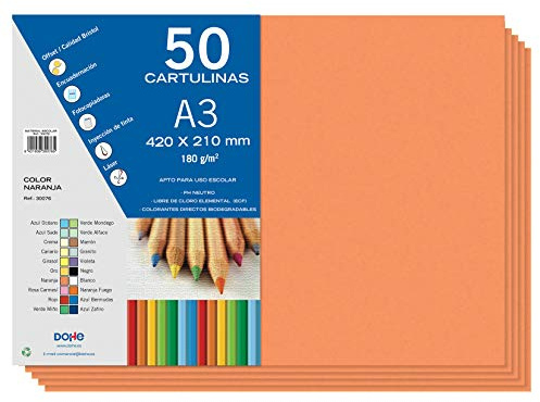 Dohe - A3-Karton, Orange, für Bastelarbeiten und Druck (50 Stück) - 21 x 29,7 cm - 180 g/m² - Büromaterial