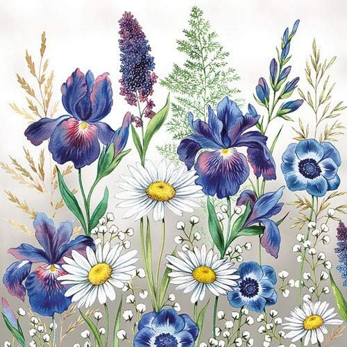 20 Servietten Gemischte Wiesenblumen als Tischdeko mit Blumen für den Frühling und Sommer 33x33cm