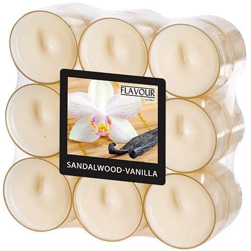 Gala Flavour by GALA Duftlichte Ø 38 mm, 24 mm elfenbein - Sandalwood-Vanilla in Polycarbonathülle 96980 Teelichte Duftkerzen, 108 Stück