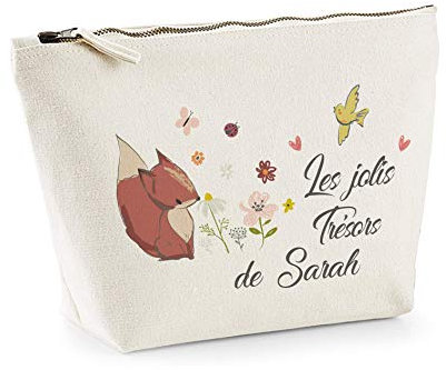 SB14 Trousse imprimée les jolis trésors de en coton bio à personnaliser, cadeau fille ou garçon, cadeau anniversaire, trousse enfant
