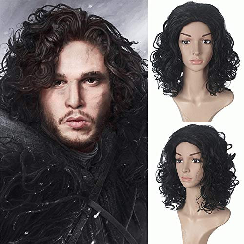 Game Of Thrones Schwarze Perücke Jon Snow Cosplay Rollenspiel Für Erwachsene Synthetisches Haar Männliche Kurze Lockige Perücken + Kostenlose Perückenkappe