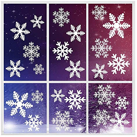 Feliciay 546 Stück WeißE Schneeflocken Fenster Elektrostatische Aufkleber Wiederverwendbar Haftdekorationen Artiklings Schneeflocken HäNgende Ornamente Baum Xmas Glas Party Santa Geschenke (16 Blatt)