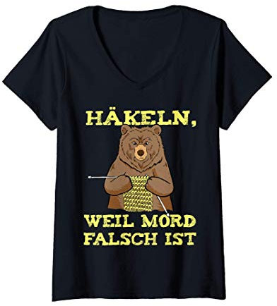 Damen Häkeln Weil Mord Falsch Ist T-Shirt mit V-Ausschnitt