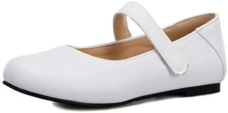 MJIASIAWA Girls Casual Ballet Flat Mary Jane Walking Ballerinas Dolly Shoes Closed Toe Women Office Work Comfy Wedding Shoes White Size 1 UK/33 Asian