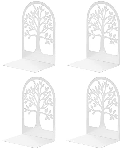 MSDADA Lot de 2 Serre-Livres en métal pour Enfants, Motif Arbre Porte-Bonheur, antidérapant, pour Bureau, école, Maison, décoration pour la fête des mères, la fête des Enfants, Blanc