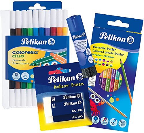 Pelikan 620112 Kunststoff-Radierer AL20, 3 Stück (+ 1 Klebestift, 10er Fasermaler & 12er Buntstifte)