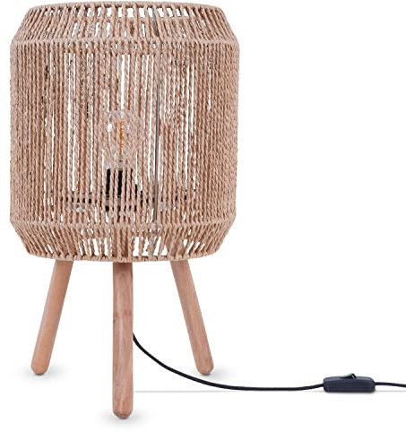 Paco Home Tischlampe Nachttischlampe Schreibtischlampe Nachttisch Lampe Leselampe Lampenschirm Boho Deko Korb E27, Lampenart:Typ 5, Farbe:Natur