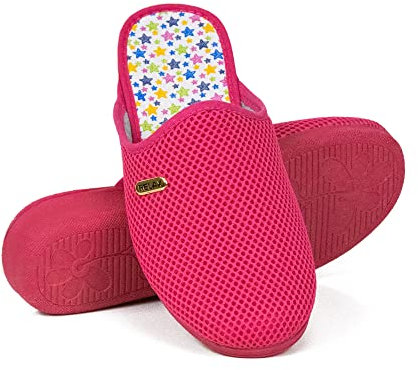CoboFamily Zapatillas de Casa Mujer Verano Primavera, Zapatos Mujer Cómodos Rejilla Cuña Punta Abierta Cerrada Anatómica Fabricado en España Talla 35-41 (38, 602 FUCSIA)