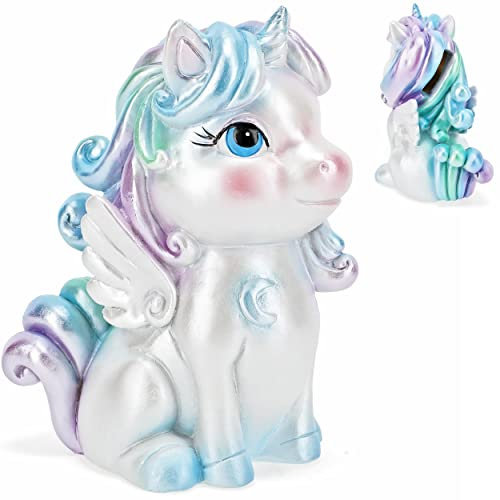 alles-meine.de GmbH Spardose Verschiedene Modelle wählbar mit Verschluss - aus Kunstharz/Polyresin süßes Einhorn/Pferd Pegasus - 12,5 cm - stabile Sparbüchse - Sparschw..