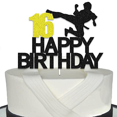 Karate 16 Cake Toppers Karate 16th Birthday Decoration with Gold 16 for Karate Themed Birthday Party
