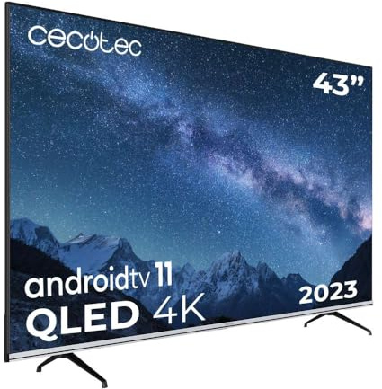 Cecotec TV QLED 43 Smart TV V2 Series VQU20043. 4K UHD, Android 11, Frameless, MEMC, Dolby Vision y Dolby Atmos, HDR10, Wide Color Gamut 96%, 2 Haut-parleurs 10W, 2 Mandos, 2023