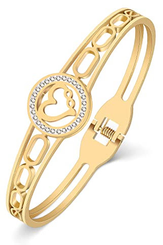 BAMAY Edelstahl 18K Gold Silber Plattiert Strass Armbänder Geschenke für Damen Mädchen Mode Schmuck Party Favors Zubehör (18K Vergoldetes Herz #2)