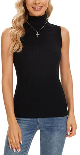Biffxeu Black Sleeveless Turtlenecks for Women Mock Turtleneck Sleeveless Sweater Vest Knit Tops L