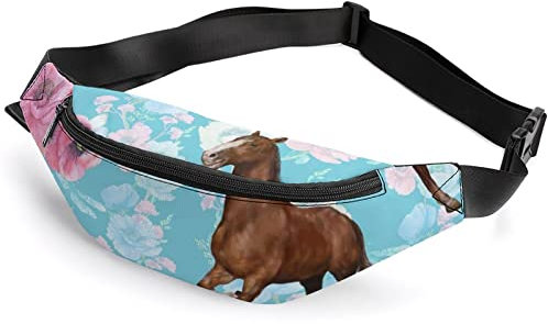 Gürteltasche für Erwachsene und Kinder, Laufpferd und Blumen, Sporttasche für Männer und Frauen, Laufendes Pferd und Blumen, Einheitsgröße