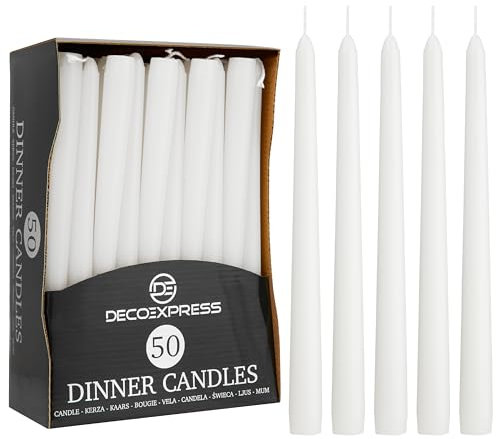 DECO EXPRESS Stabkerzen Set 6er, 10, 15 oder 50er, Lange Brenndauer bis zu 8 Std, Geruchslos(Weiß, 50-er Set)