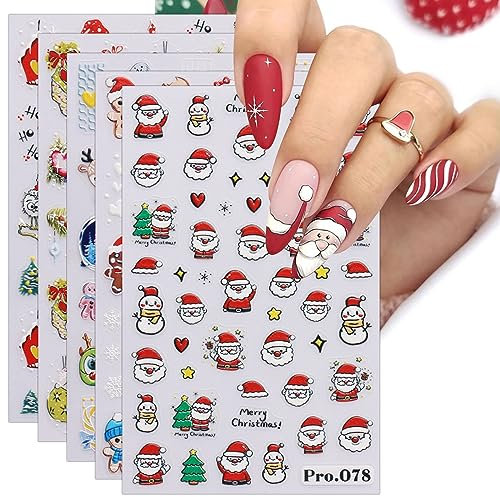 JMEOWIO Nagelsticker Weihnachten 6 Blatt Nail Art Sticker Selbstklebend Nagelaufkleber Schneeflocken Winter Dekoration Nageldesign Zubehör