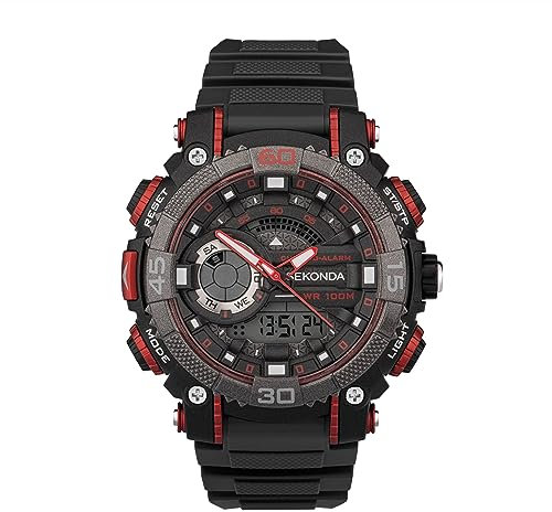 Sekonda Malvern Herren-Sportuhr, 49 mm, Ani-Digi, Quarz, leicht, mit Hintergrundbeleuchtung, Tages-/Datumsfunktion, Wecker, Stoppuhr, 100 m wasserdicht, Schwarz , Sportlich
