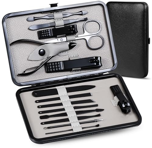 QLNE -High Precision Stainless Steel Nail Clipper Set Pedicure Kit 15 Pcs Sharp Nail File
