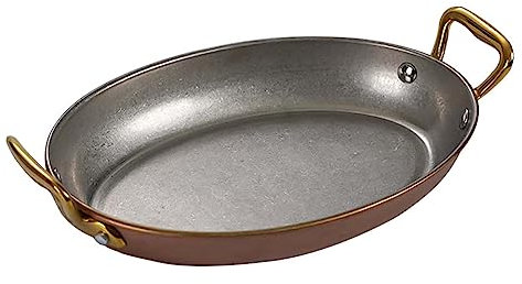 Paellera española de acero inoxidable 304, paellera ovalada antiadherente con asas dobles remachadas para restaurantes de cocina casera, oro retro, 16 cm