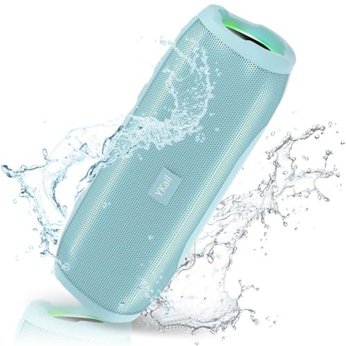 Ykall Bluetooth Lautsprecher 20W, LED Musikbox mit 360° HD Stereo Sound, IPX6 Wasserdicht, 36 Std. Spielzeit, FM Radio, AUX & TF Unterstützung (Blau)
