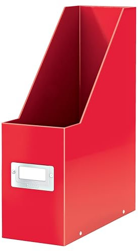 Leitz WOW Stehsammler A4, Zur Aufbewahrung von Dokumenten und Zeitschriften, Aus Karton mit Etikett, faltbar, Ideal für Büro, Home Office & Schule, Rot, 60470026