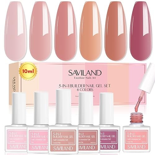 Saviland Aufbaugel für Gelnägel Set: 6 Farben Builder Gels für Nägel 5-in-1 Nudes Pink UV Gel Aufbaugel Builder Gels In A Bottle Nagel Gel Aufbaugel für Nagelverstärker & Nagelhärter Nagelverlängerung