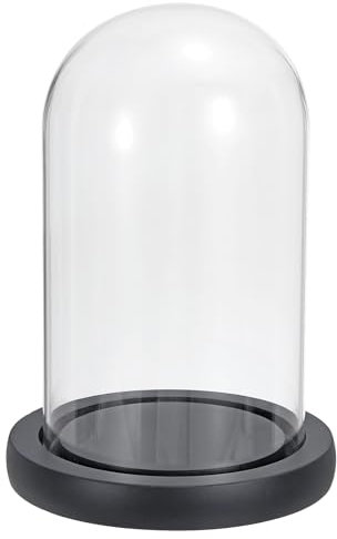 PATIKIL 5.9x3.5 Trasparente Cloche Vetro Cupola Vetro Campana Vetrina Centrotavola con Nero Legno Base per Natale Casa Decoro