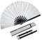Fumwase Glitter Large Rave Fan Rave Hand Fan for Men Women Rave Accessories for Women with Leg Strap and Fabric Case Bag for Music Festival Weddings Performance Decoration (Silver)