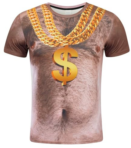 RAISEVERN Mens T Shirt Hairy Chest 3D Funny Printed Graphic Cool T-Shirts Ugly Muscle Custom Womens Funky Vintage Tee Shirt Teen Boys Party Gifts,S
