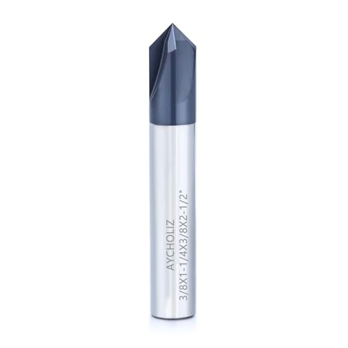 AYCHOLIZ Carbide Chamfer End Mill 90 Degree 3/8 Shank Dia - V Groove, AlTiN Coated 4 Flute - for Alloy Steels,Hardened Steels