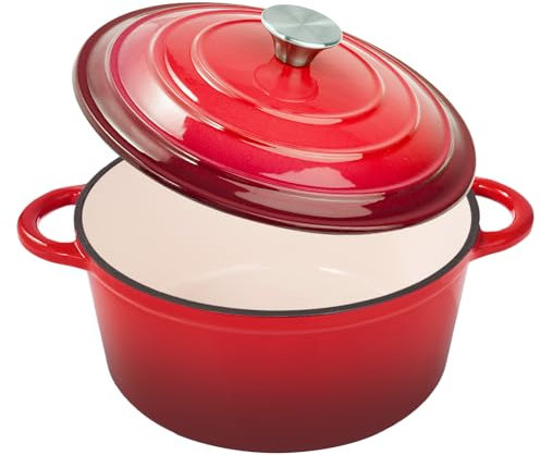 6 Quart Dutch Oven Pot with Lid, Non Stick Enameled Cast Iron Dutch Oven for Bread Baking, Heavy-Duty, Oven Safe Ceramic Cookware Up to 500°F for Baking, Braising, Stews, Roasting, Red