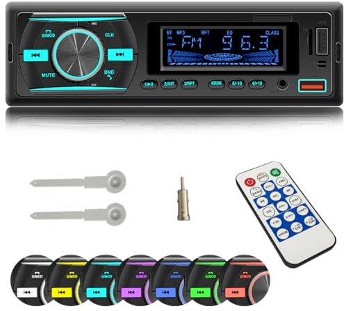 iFreGo - Radio de radio con Bluetooth, manos libres, reproductor de MP3, radio FM, compatible con USB, reproducción de música FM/TF,/AUX in, reproductor multimedia de 7 colores de iluminación, 1 Din,