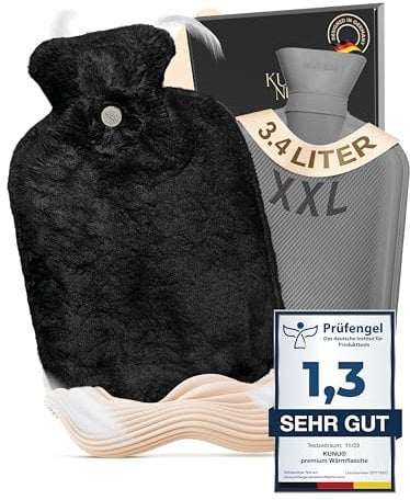 KUNU® die besondere XXL Wärmflasche - 3.4l - inkl. Geschenkverpackung - mit extra Bezug - unwiderstehlich flauschig - perfekt für Erwachsene und Kinder - auslaufsicher und getestet