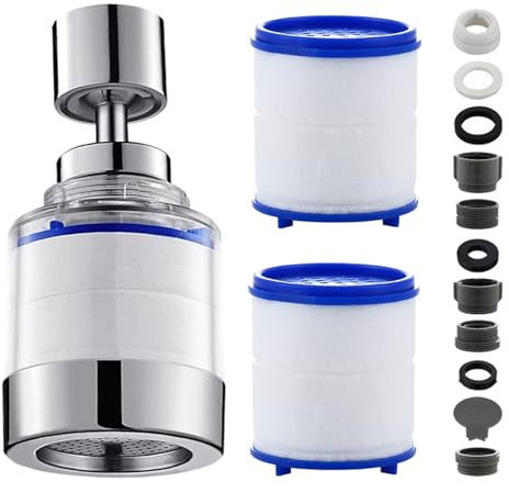 posionks 1 Pezzi Filtro Per Rubinetto Cucina Accessorio Anticalcare Per Rubinetto Filtro Dell'Acqua A 360° Rotante con Elementi Filtro In Cotone 2 Pezzi per Filtro Lavandino Bagno Cucina