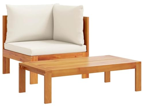 vidaXL Garten Sofa Set 2-TLG., Sofagarnitur mit Kissen, Modular Gartensofa mit Tisch, Gartenmöbel Gartengarnitur, Massivholz Akazie