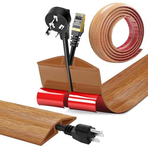 YushengTai Canaleta Cables Suelo Adhesivas, 5cm x 3.0M Pasacables Suelo, Cubre Cables Suelo de PVC para Suelos y Paredes para Hogares, Hotels, Oficinas y Almacenes (Veta de Madera A)