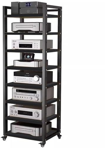 audio rack hifi regal Rollwagen für Audiogeräte, 5, 6, 7, 8 Etagen, Schwarz – Medienregal für Radio – Stereoanlage – TV-Box – Kabelbox – WLAN-Router – Stereoschrank aus Holz ( Color : Black-H161cm , S