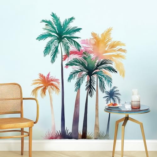 Supzone Pegatinas de Pared de Palmeras Plantas Tropicales Palmeral Adhesivos Pared Cocotero de Verano Vinilos Decorativos para Dormitorio Salón Sofá TV Fondo