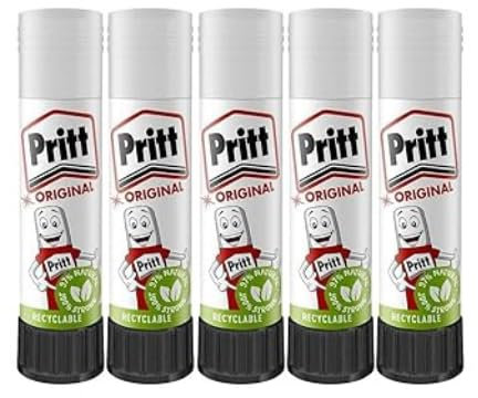 Pritt Glue Sticks 11g Each - 90% Natural, Strong Hold, Child-Friendly Adhesive for Home, School, Office, and Crafts Child Friendly Green Safe Adhesive DIY Strong Hold UK Recyclable - Pack of 5