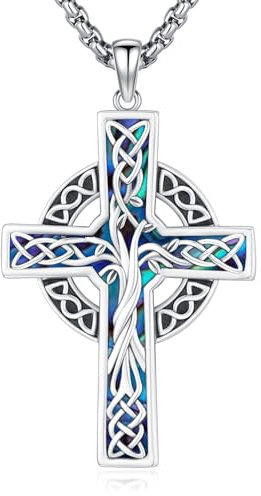 Eusense Ciondolo Albero Della Vita Croce Celtica Ciondolo Argento 925 Collana Croce Religioso Girocollo Gioielli Irlandesi per Uomini Donne