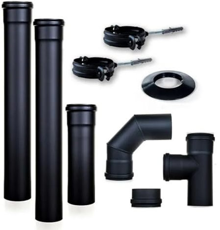 STUFE A PELLET ITALIA Accessoires - Kit de fumée - Tubes d'épaisseur 1,2 mm en acier noir verni avec joints Ø 80 mm pour évacuation des fumées jusqu'à 550 °C pour poêles à granulés