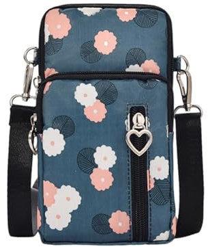 Narunii Pochette Portable Bandoulière Femme,Petit Sacoche Telephone Portable Femmes,Petit Portefeuille Sac Bandoulière Téléphone Crossbody Sacoche (Bleu,et Fleurs)