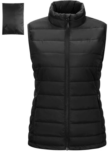 Outdoor Ventures Damen Steppweste Packbare Übergangswesten Gefütterte Hybrid Sportweste Frau Warmer Bodywarmer Fahrradweste mit Stehkragen für Wandern Camping, Schwarz M