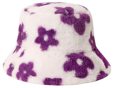JJDreams Fluffy Bucket Hut,Breite Krempe Fellmütze Für Aktivitäten Im Freien Und Festliche Kleidung,Lila Blume