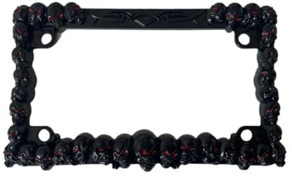 MedgAs Motorrad-Akzentzubehör: Gebogener Nummernschildhalter und Rahmen mit Totenkopf for Universal D7YA(Black Skull)
