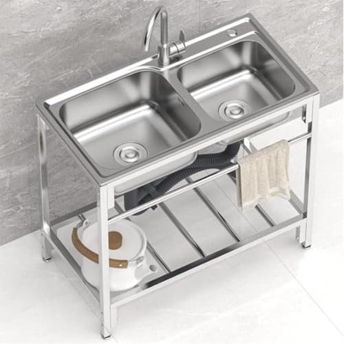 Küchenspüle Ausgussbecken Edelstahlspüle Doppelwaschbecken Innen Freien Multifunktionsspüle Mit Wasserhahn Und Ablassvorrichtung Gewerbespüle Arbeitsbecken Utility Sink