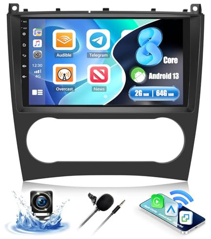 SIXWIN 8-Core 2+64G Android 13 Autoradio mit Carplay/Android Auto/DSP für Mercedes Benz C Klasse W203 W209 C180 C200 2005-2009,9'' Touchscreen mit GPS WiFi Bluetooth 5.0 FM RDS Radio+32 Band EQ