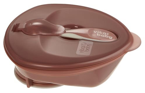 Vital Baby Nourish Power Suction Weaning Bowl with Lid and Spoon 6m+, Berry Pink, Strong Suction, Easy Scoop Sides, Leakproof Lid & Spoon, EarthSmart Biodegradable, BPA-Free