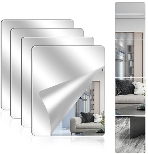 Acrylic Wall Mirrors Full Length,Self Adhesive Acrylic Mirror,8 x 8 Inch Self Adhesive Frameless Small Mirror Tiles, Flexible Plastic Mirror Sheets for Bedroom Home Gym Door (6 * 9 inch)